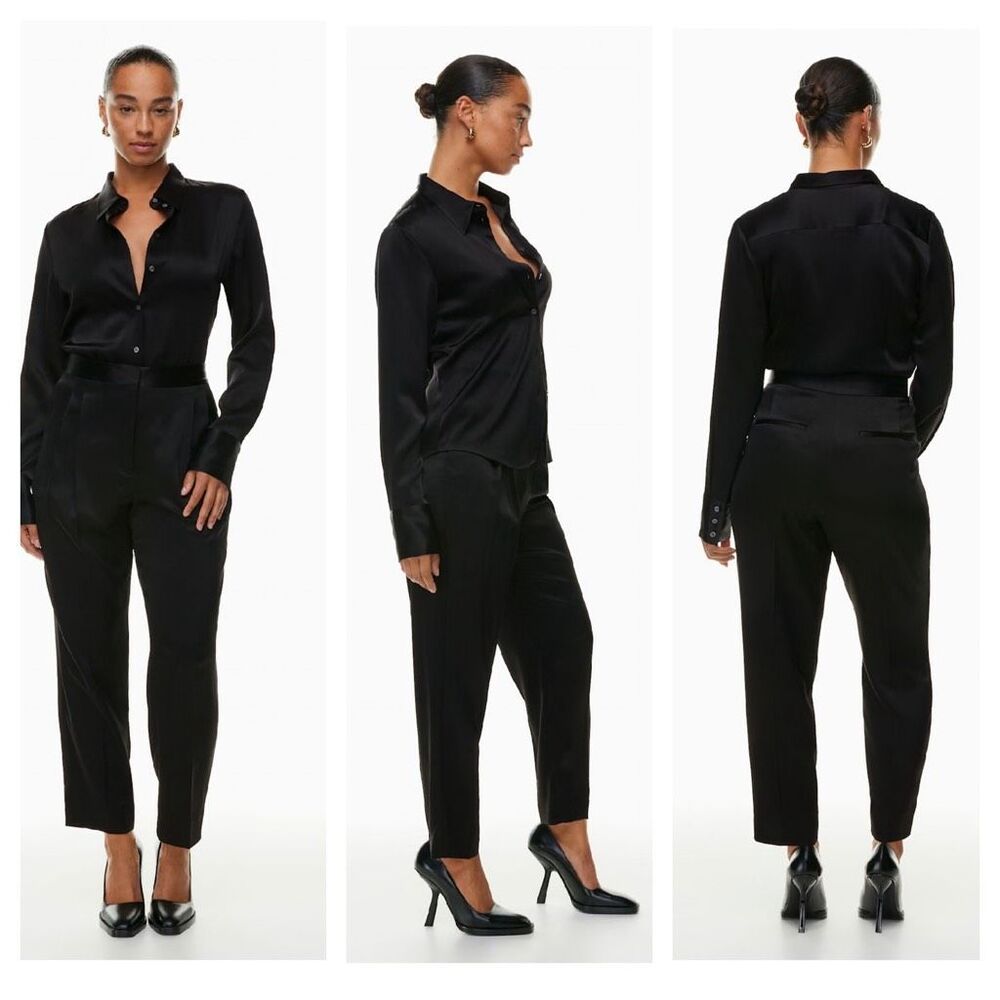 Aritzia Babaton Vogue satin pants Size 2 black career old money high-rise pleate